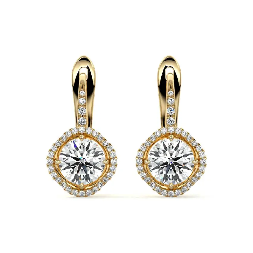 Round Drop Halo Earrings