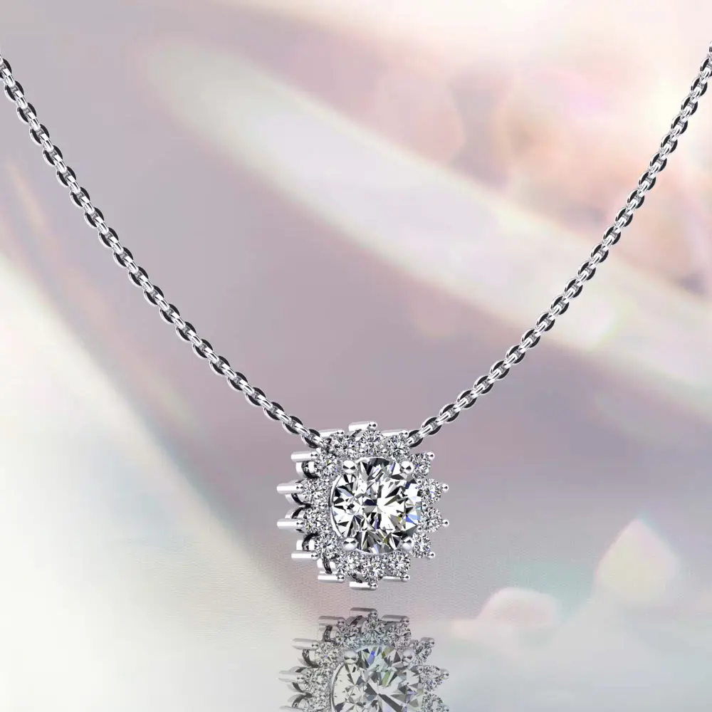 Flower Diamond Pendant with Halo