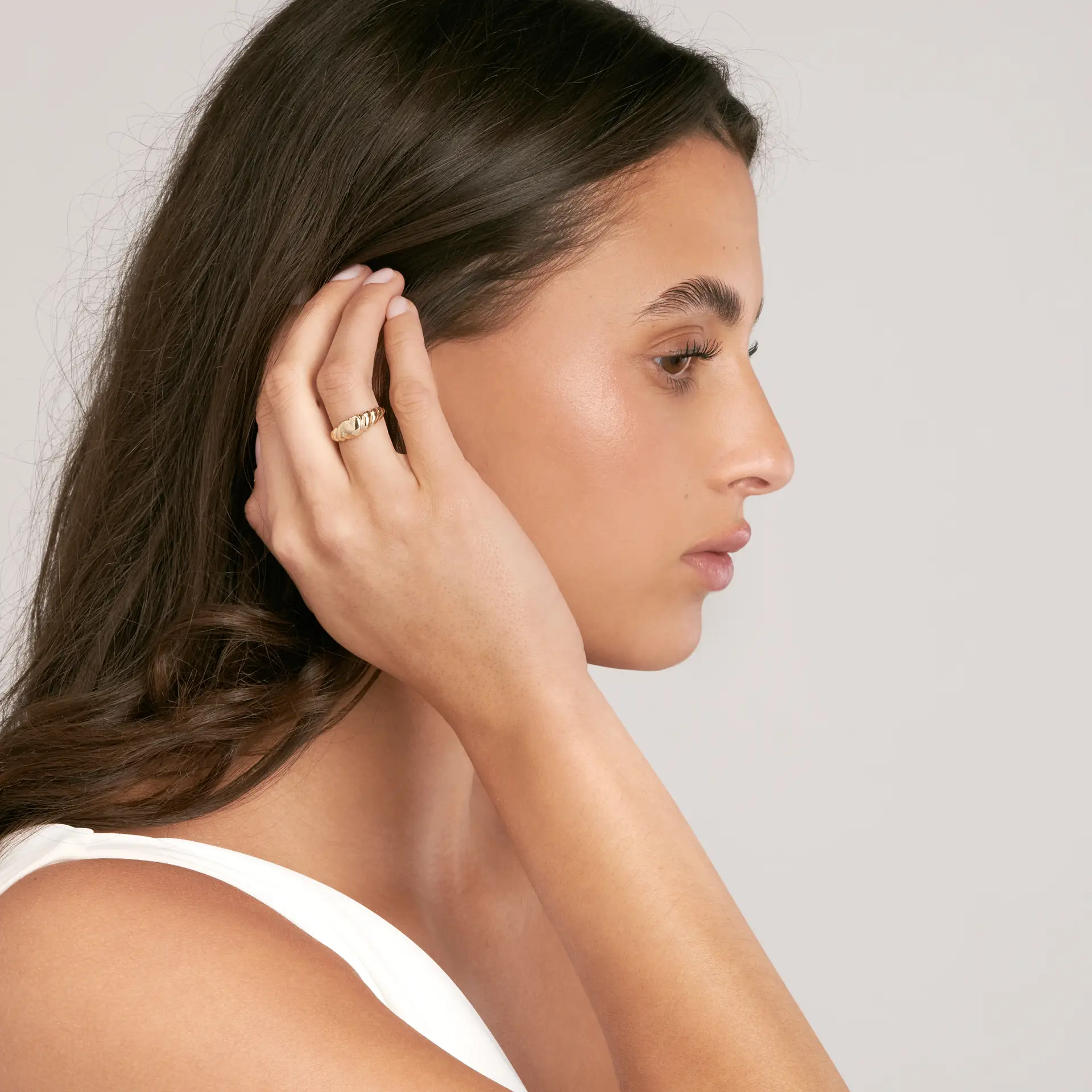 Puffed Heart Ribbed Sides Ring