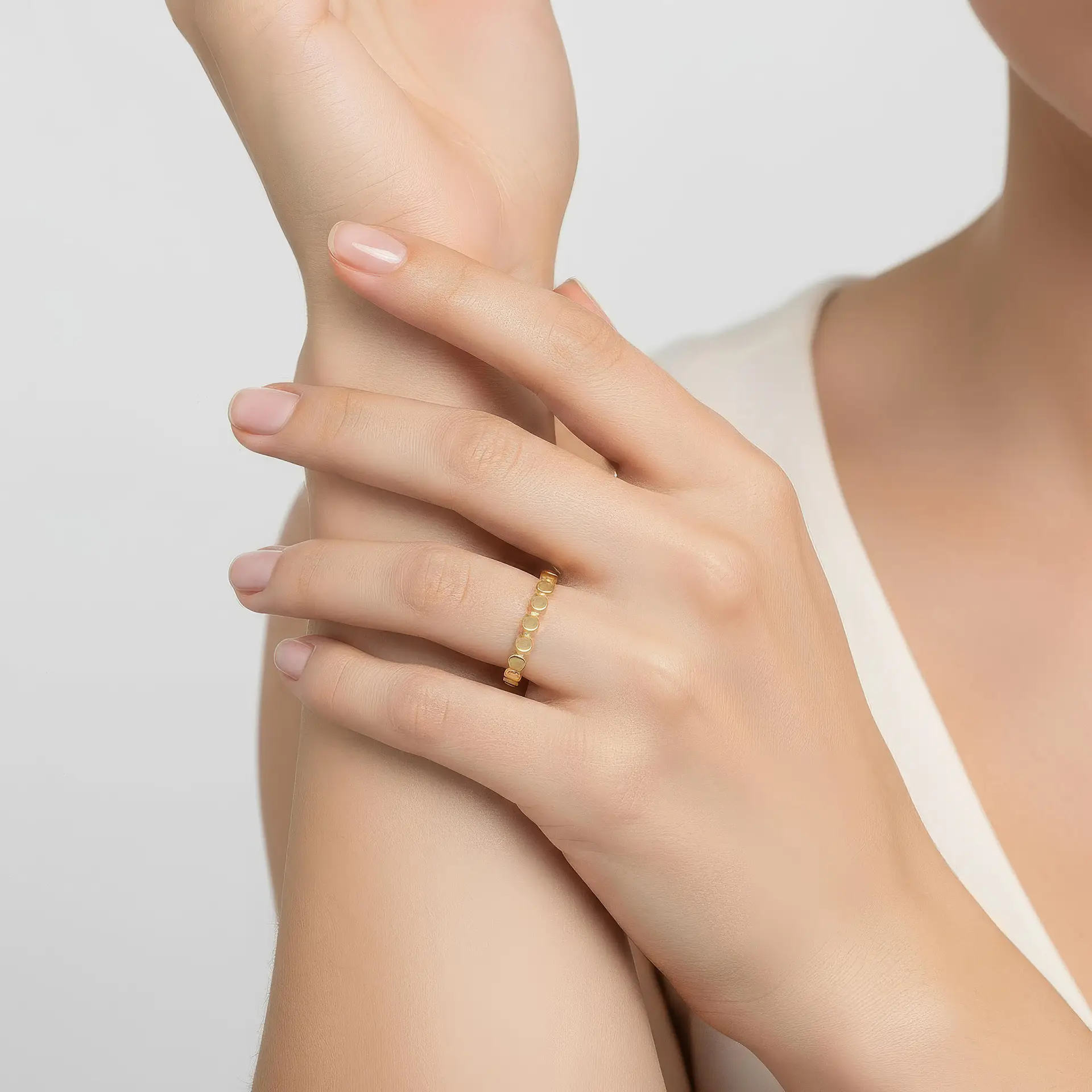 Flat Oval Beaded Band Ring