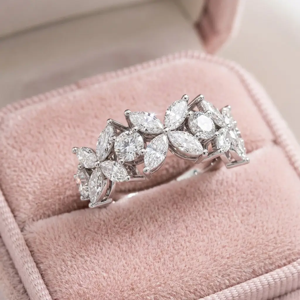 Flowers of Marquise Diamond Anniversary Ring